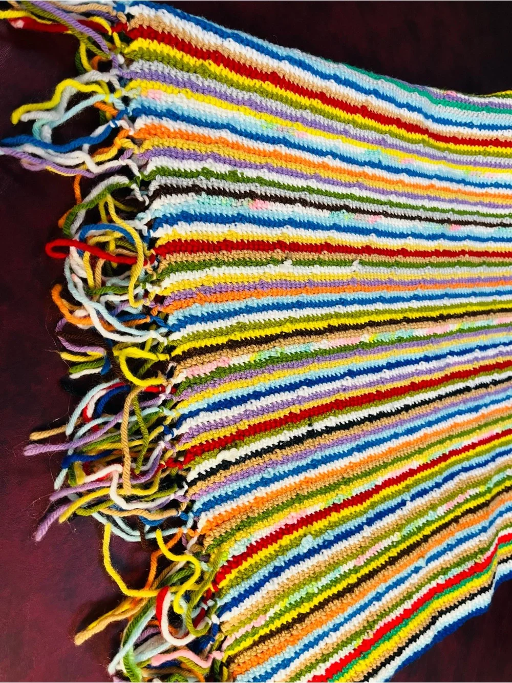 Vintage Handmade Crochet Afghan Blanket Multi Color Striped Boho 48”x52”